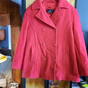 London Fog Red Pea Coat EUC